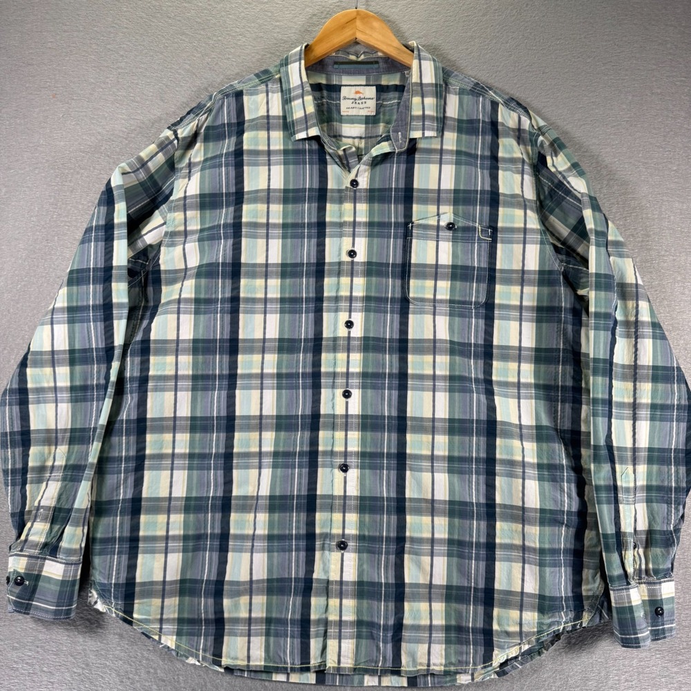 Tommy Bahama Island‎ Crafted Button Up Shirt Mens 2XL Blue Plaid Classic Preppy